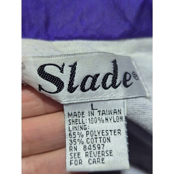 Slade Women's 90's Purple Paisley Polyester Cotton Lined Gold Trim Wind Suit Set - Picture 2 of 8